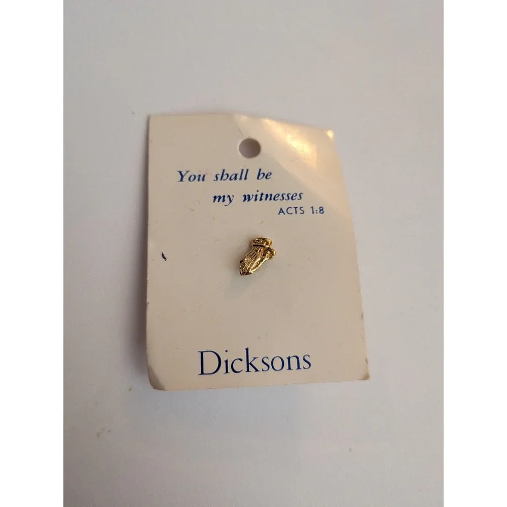 Dicksons Praying Hands Lapel Pin Gold Tone Religious Faith Acts 1:8 Scripture